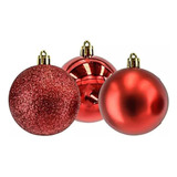 Bola De Natal Mista Fosca Lisa Glitter Vermelha 35 Pçs 6cm