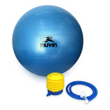 Bola De Pilates 75cm Muvin Antiestouro Suporta Até 300kg Com Bomba Ginástica Fitness Pilates Yoga Fisioterapia Flexibilidade Fortalecimento Tonificação Fácil Limpeza Azul