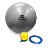 Bola De Pilates 75cm Muvin Antiestouro Suporta Até 300kg Com Bomba Ginástica Fitness Pilates Yoga Fisioterapia Flexibilidade Fortalecimento Tonificação Fácil Limpeza Cinza