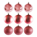 Bolas De Natal Rose Mista Fosca lisa glitter 9 Bolas