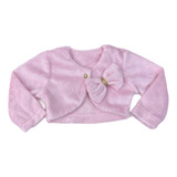 Bolero Infantil De Pelúcia Rosa Bebê Plush Botão Laço Stass
