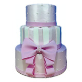 Bolo Fake Falso Rosa Candy Laço E Pérolas 25x20x15 Cm