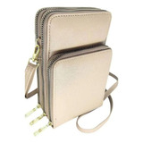Bolsa Carteira Pequena Feminina Porta Celular Transversal Acambamento Dos Ferragens Ouro Cor Bege Correia De Ombro Mesma Da Bolsa Desenho Do Tecido Lisa