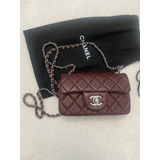 Bolsa Chanel Classic Flap Mini Vinho Prata Fecho Cc Prateado