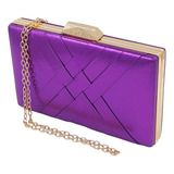 Bolsa Clutch Com Alça Cetim Festa Casamento Madrinha Verde Cor Roxo