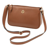 Bolsa Couro Legítimo Feminina Mariart Transversal Zíper 2030 Cor Camel