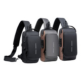 Bolsa De Ombro Cruzada Masculino Mochila Usb Pequena Cor Marrom preto