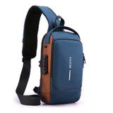 Bolsa De Ombro Cruzada Masculino Mochila Usb Pequena Preta