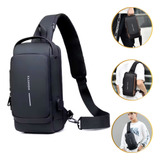 Bolsa De Ombro Cruzada Masculino Mochila Usb Pequena Preta