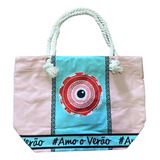 Bolsa De Praia Grande Forrada Colorida Desenho De Olho Grego