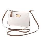 Bolsa Feminina Alça Transversal Couro Legítimo Mariart Zíper 199 Off White Camel 