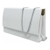 Bolsa Feminina Clutch Social Matelassê Madrinha Casamento Cor Branco Com Prata