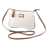 Bolsa Feminina Couro Legítimo Transversal Zíper Mariart 199 Cor Off White camel