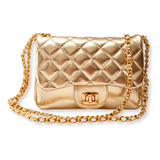 Bolsa Feminina Dourada Matelassê Transversal