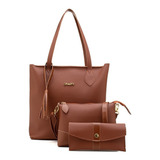 Bolsa Feminina Kit Com 3 Peças Alça Tiracolo Ombro Carteira