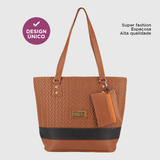 Bolsa Feminina Media De Ombro Couro Sintetico Bolsinha Porta Moedas Cor Caramelo