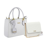 Bolsa Feminina Media E Bolsa Pequena Kit 2 Bolsas 3d Acambamento Dos Ferragens Ouro Cor Branco Desenho Do Tecido Desenho 3d