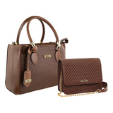 Bolsa Feminina Media E Bolsa Pequena Kit 2 Bolsas 3d Acambamento Dos Ferragens Ouro Cor Marrom Desenho Do Tecido Desenho 3d