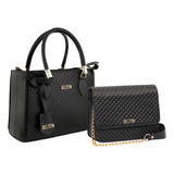Bolsa Feminina Media E Bolsa Pequena Kit 2 Bolsas 3d Acambamento Dos Ferragens Ouro Cor Preto Desenho Do Tecido Desenho 3d