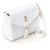 Bolsa Feminina Pequena Transversal E Lateral Tampa Pinguente Cor Branco