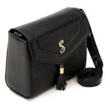Bolsa Feminina Pequena Transversal E Lateral Tampa Pinguente Cor Preto