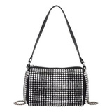 Bolsa Feminina Pequena Transversal Strass Brilho Preta Festa