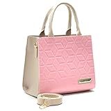 Bolsa Feminina Santorini Handbag Bicolor Com Bolso Externo Alça Lateral Creme Rosa 