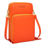 Bolsa Feminina Transversal Porta Celular Tipo Carteira Cor Laranja