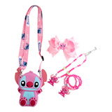 Bolsa Infantil Stitch Pequena Kit Laço Pulseiras Colar