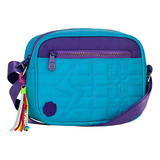Bolsa Luluca Menina Tiracolo Juvenil Nylon Bag Transversal Acambamento Dos Ferragens Ziper Cor Azul Cor Da Correia De Ombro Roxo Desenho Do Tecido Liso