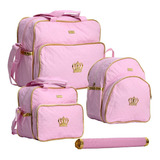 Bolsa Maternidade Mochila Rosa Feminina 4 Peças Coroa Beb
