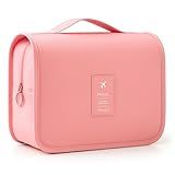 Bolsa Necessaire Maquiagem Cosméticos Feminina Viagem Com Divisória E Cabide Para Pendurar Organizador De Maquiagem Muito Espaço Para Maquiagem Shampoo Perfumes Higiene Pessoal -Rosa-