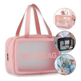 Bolsa Necessaire Maquiagem Grande Washbag Cor Rosa Desenho Do Tecido Liso