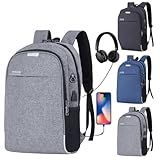 Bolsa Notebook Masculina Feminina Mochila Executiva Transversal Anti Furto Saída USB E Fone De Ouvido CINZA 