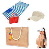 Bolsa Palha Esteira Viseira Kit Feminino Praia Piscina