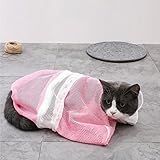 Bolsa Para Rede De Chuveiro Para Gatos Bolsa De Banho Ajustável Para Gatos Bolsa Para Higiene De Gatos Bolsa De Transporte De Malha Respirável Ajustável Anti Arranhões Para Limpeza Rosa Branco