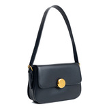 Bolsa Pequena De Ombro Transversal Santorini Handbag Com Divisórias Fecho Imã Acambamento Dos Ferragens Ouro Cor Preto Desenho Do Tecido Lisa