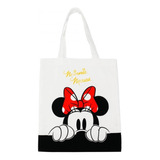 Bolsa Sacola Branca Retangular Rosto Minnie Disney 40x33 Cm