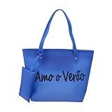 Bolsa Sacola De Praia E Piscina Feminina Grande Resistente AMO O VERÃO Bolsa De Praia Amo O Verão Azul 