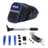 Bolsa Selim Com Kit Ferramenta Chave Bomba Porta Treco Bike Cor Preto azul