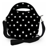 Bolsa Térmica Feminina Lancheira Neoprene Preto Liso Estrela