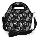 Bolsa Térmica Lancheira Neoprene Marmita Preta Black Skull