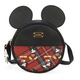 Bolsa Transversal Mickey Orelhas Disney Xadrez Luxcel Cor Vermelho