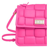 Bolsa Transversal Petite Jolie Pj10410 Design Trama De J lástic Pink E Ouro Com Alça De Ombro Pink Alças De Cor Pink