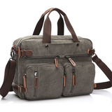 Bolsa Transversal Tiracolo Masculina Para Notebook 15 6 De Lona E Couro Resistente Com Alça De Ombro Carteiro Mensageiro Cor Cinza Claro Desenho Do Tecido Liso