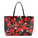 Bolsa Victoria s Secret Maxi Tote Preta Floral Vermelha Cor Preto Detalhes Floral