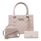 Bolsas Feminina Kit Com Carteira 3 Peças Cor Bege