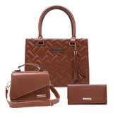 Bolsas Feminina Kit Com Carteira 3 Peças Cor Marrom