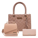 Bolsas Feminina Kit Com Carteira 3 Peças Cor Nude