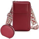 Bolsas Transversais Pequenas Para Mulheres Carteira Transversal De Couro Com Compartimento Triplo Para Celular Com Compartimentos Para Cartões Vermelho Small